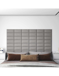 Testiera da Parete 12 pcs Grigio chiaro 30 x 15 cm Tessuto 2