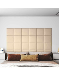 Testiera da Parete 12 pcs Crema 30 x 30 cm Tessuto 2