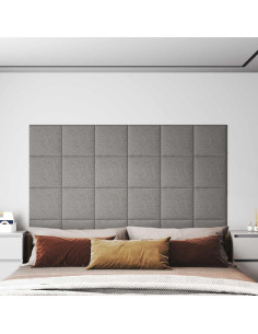 Testiera da Parete 12 pcs Grigio chiaro 30 x 30 cm Tessuto