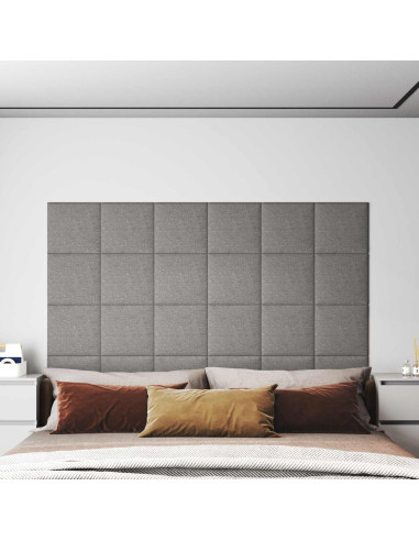Testiera da Parete 12 pcs Grigio chiaro 30 x 30 cm Tessuto