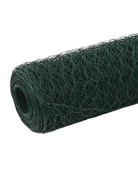 Recinzione in Rete per Pollaio in Acciaio e PVC 25x1,2 m Verde
