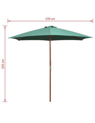 Ombrellone 270x270 cm con Palo in Legno Verde