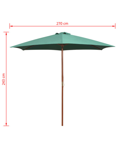 Ombrellone 270x270 cm con Palo in Legno Verde
