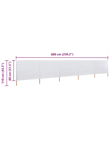 Paravento a 5 Pannelli in Tessuto 600x80 cm Bianco Sabbia