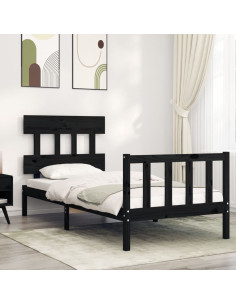 Giroletto con Testiera Nero 100x200 cm in Legno Massello