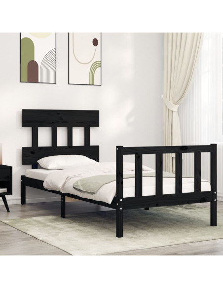 Giroletto con Testiera Nero 100x200 cm in Legno Massello