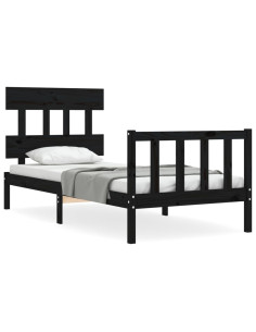 Giroletto con Testiera Nero 100x200 cm in Legno Massello 2