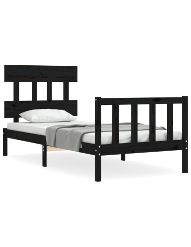 Giroletto con Testiera Nero 100x200 cm in Legno Massello