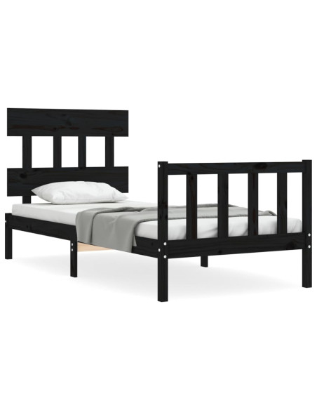 Giroletto con Testiera Nero 100x200 cm in Legno Massello