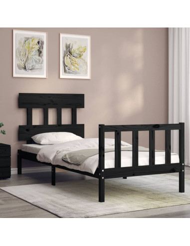 Giroletto con Testiera Nero 100x200 cm in Legno Massello