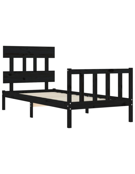 Giroletto con Testiera Nero 100x200 cm in Legno Massello