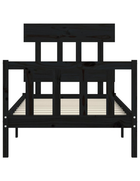 Giroletto con Testiera Nero 100x200 cm in Legno Massello