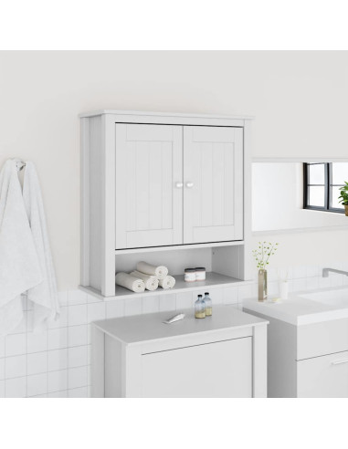 Mobile Bagno a Muro BERG Bianco 69,5x27x71,5cm Legno Massello
