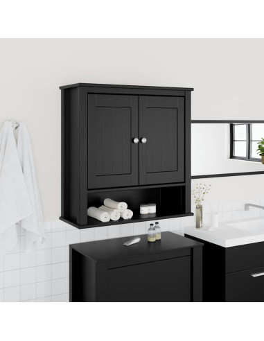 Mobile da Bagno a Muro BERG Nero 69,5x27x71,5cm Legno Massello