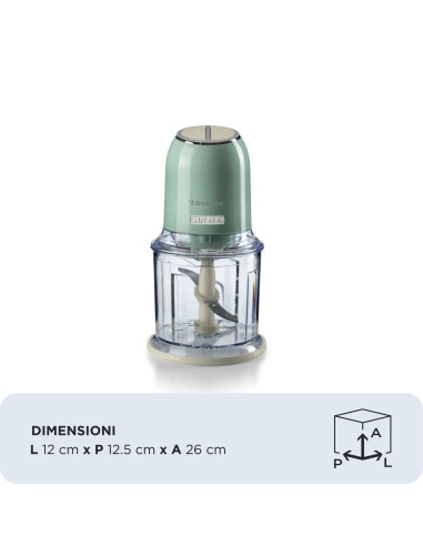 Ariete 438, Tritatutto Vintage, Chopper e Tritaghiaccio, 2 velocità, 4 lame in Acciaio Inox, Tazza graduata 600 ml, 400 W, Verd