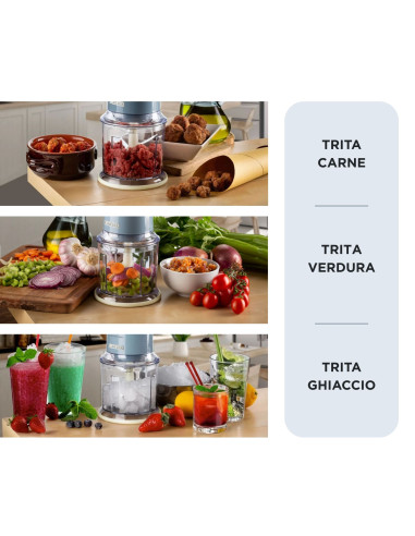 Ariete 438, Tritatutto Vintage, Chopper e Tritaghiaccio, 2 velocità, 4 lame in Acciaio Inox, Tazza graduata 600 ml, 400 W, Beig