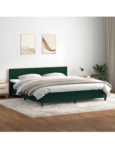 Letto a Molle con Materasso e LED Verde Scuro 180x220 cm Velluto
