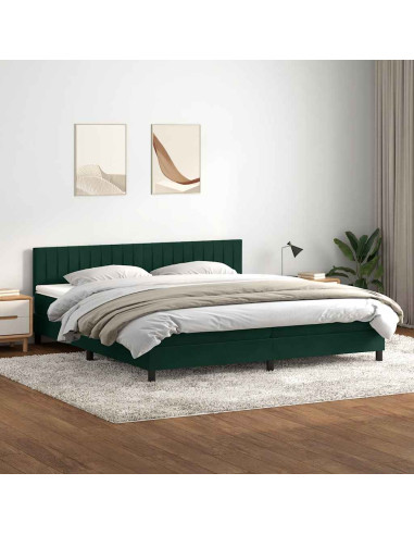Letto a Molle con Materasso e LED Verde Scuro 180x220 cm Velluto