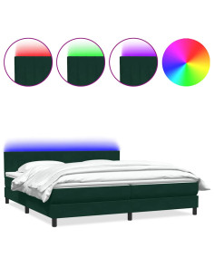 Letto a Molle con Materasso e LED Verde Scuro 180x220 cm Velluto 2