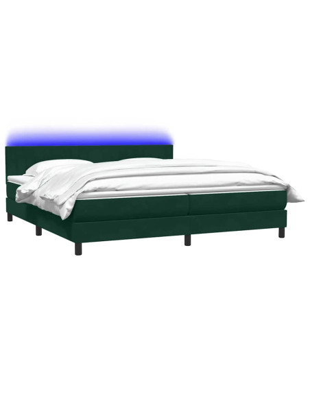 Letto a Molle con Materasso e LED Verde Scuro 180x220 cm Velluto