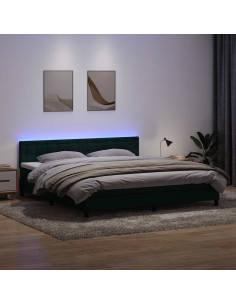 Letto a Molle con Materasso e LED Verde Scuro 180x220 cm Velluto