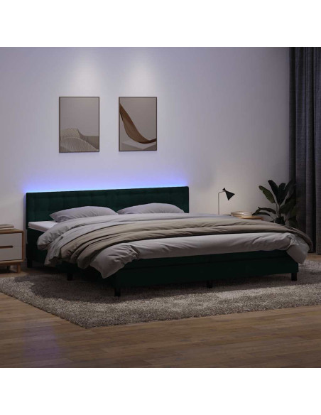 Letto a Molle con Materasso e LED Verde Scuro 180x220 cm Velluto