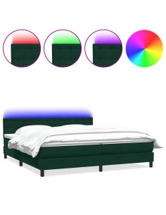 Letto a Molle con Materasso e LED Verde Scuro 180x220 cm Velluto 2