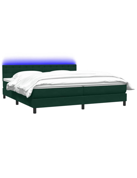 Letto a Molle con Materasso e LED Verde Scuro 180x220 cm Velluto
