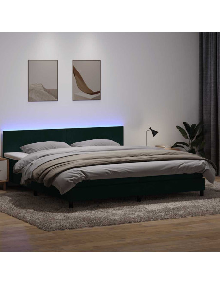 Letto a Molle con Materasso e LED Verde Scuro 180x220 cm Velluto
