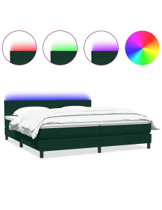 Letto a Molle con Materasso e LED Verde Scuro 180x220 cm Velluto 2