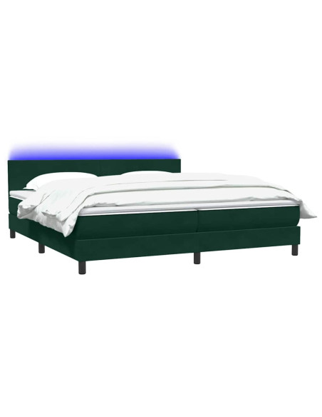 Letto a Molle con Materasso e LED Verde Scuro 180x220 cm Velluto