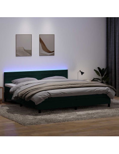 Letto a Molle con Materasso e LED Verde Scuro 180x220 cm Velluto