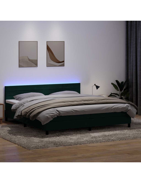 Letto a Molle con Materasso e LED Verde Scuro 180x220 cm Velluto