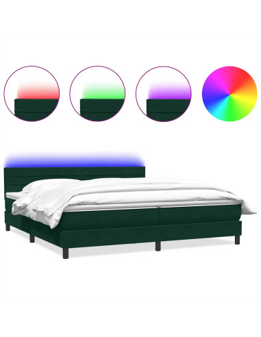 Letto a Molle con Materasso e LED Verde Scuro 180x220 cm Velluto