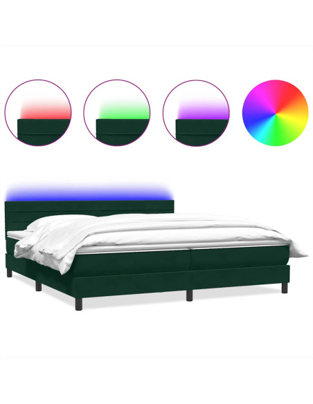 Letto a Molle con Materasso e LED Verde Scuro 180x220 cm Velluto