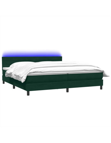 Letto a Molle con Materasso e LED Verde Scuro 180x220 cm Velluto