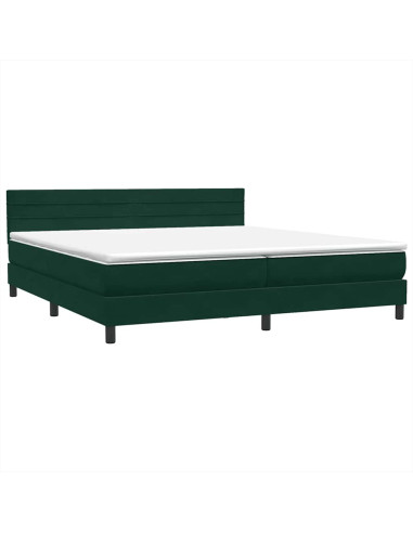 Letto a Molle con Materasso e LED Verde Scuro 180x220 cm Velluto