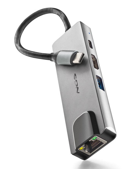 NGS NGS-HUB-0140 hub di interfaccia USB 2.0 Type-C 5000 Mbit/s Alluminio, Nero