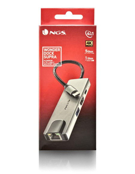 NGS NGS-HUB-0140 hub di interfaccia USB 2.0 Type-C 5000 Mbit/s Alluminio, Nero