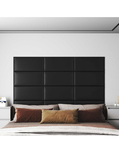 Testiera da Parete 12 pcs Nero 60 x 30 cm Tessuto