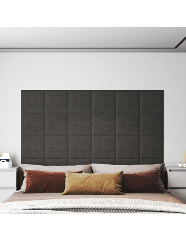 Testiera da Parete 12 pcs Grigio scuro 30 x 30 cm Tessuto
