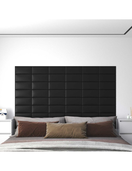 Testiera da Parete 12 pcs Nero 30 x 15 cm Tessuto