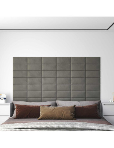 Testiera da Parete 12 pcs Grigio chiaro 30 x 15 cm Velluto