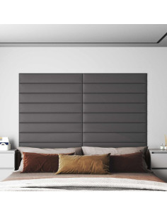 Testiera da Parete 12 pcs Grigio 90 x 15 cm Tessuto