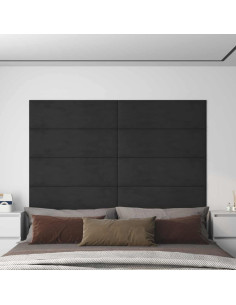 Testiera da Parete 12 pcs Nero 90 x 30 cm Velluto