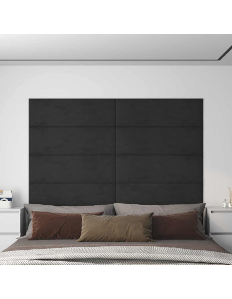 Testiera da Parete 12 pcs Nero 90 x 30 cm Velluto