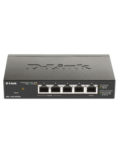 D-Link DGS-1100-05PDV2 switch di rete Gestito Gigabit Ethernet (10/100/1000) Supporto Power over Ethernet (PoE) Nero