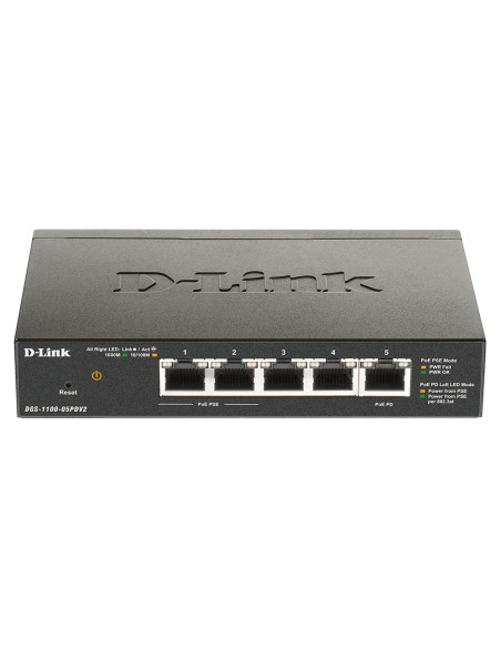 D-Link DGS-1100-05PDV2 switch di rete Gestito Gigabit Ethernet (10/100/1000) Supporto Power over Ethernet (PoE) Nero