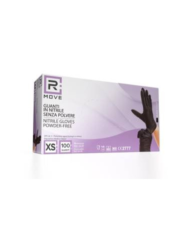 RMove 1Conf. da 100pz Tg.XS - Guanti Nitrile Nero Uso Medico Senza Polvere