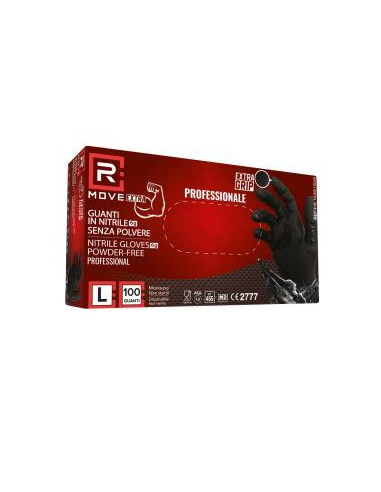RMove 1Conf. da 100pz Tg.L 6gr da Lavoro - Guanti Nitrile Nero Senza Polvere